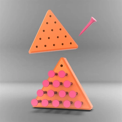 peg solitaire- basic triangle - 3d by chelscct chelseycreatesthings on thangs game single player easy print kids brain teaser pegs solitare 3d print model - Mito3D