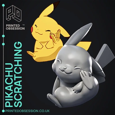 pikachu - scratching pokemon fan art 3d by printedobsession on thangs arts & entertainment comics animation anime manga peripheral pika chu toy model yellow ash poke mon 3d print model - Mito3D