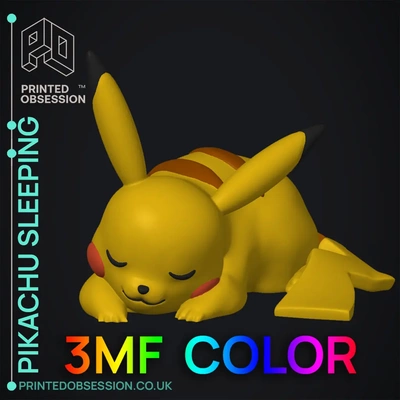 pikachu dormindo 3mf cor impressão pokémon ventilador arte 3d by obsessão impressa on go admirador brinquedo modelo anime manga pika bambu 3d print model - Mito3D