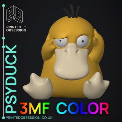 psyduck - 3mf color bambu pokemon fan art 3d by printedobsession on thangs psy duck fanart toy model anime manga go colour x1 3d print model - Mito3D