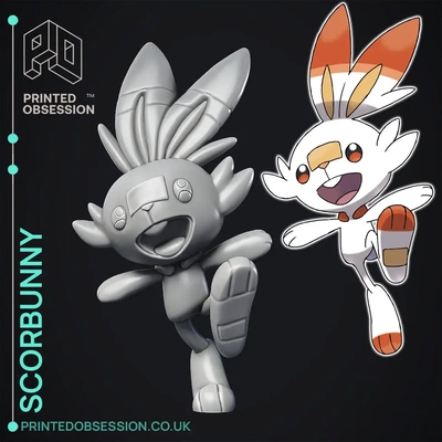 scorbunny pokémon ventilateur art 3d by obsession imprimée lapin anime manga fanart jouet modèle scorepunny but feu 3d print model - Mito3D