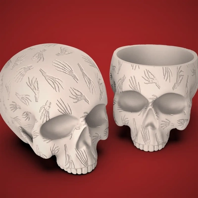 scheletro mani cranio planter bowl 3d by chelscct chelsey crea cose on grazie ossatura testa ciotola caramella fioriera impianti sospeso facile divertimento halloween arredamento 3d print model - Mito3D