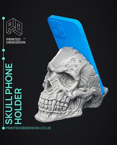 skull phone holder - home decoration 3d by printedobsession on thangs halloween skulls functional prints hallows eve human deck 3d print model - Mito3D