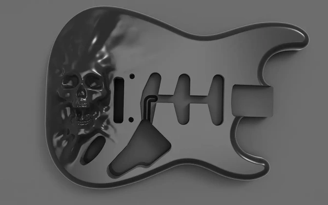 skullocaster elétrico violão corpo personalizadas esculpido crânio of 3d by artista on 3d print model - Mito3D