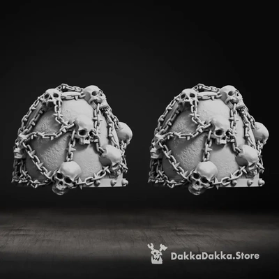 skulls on chain shoulder pads - 3d by dakkadakkastore thangs 3d print model - Mito3D