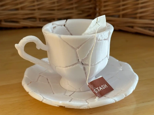 smashed saucer - 3d by davemakesstuff on thangs home & garden tea set cup teacup tableware kitchen dining torture test cracked 3d print model - Mito3D