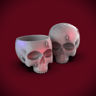 spiders & webs skull +bowl planter - chelscct chelseycreatesthings 3d print model - Mito3D