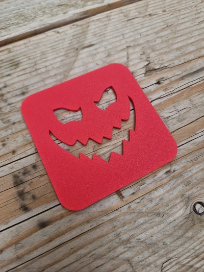 spooky coaster 6 - 3d by omsculpts on thangs scray pumpkin creepy cursed coffee halloween 3d print model - Mito3D