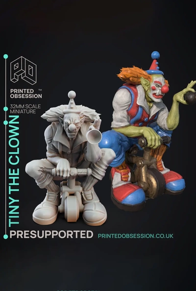 tiny clown - circus of horrors presupported 32mm scale 3d by printedobsession on thangs 3d print model - Mito3D