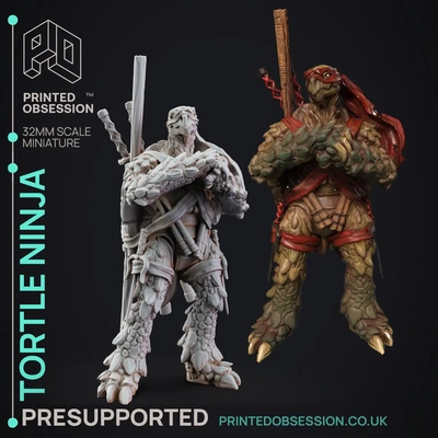 tortle ninja - presupported illustrated stats 32mm scale 3d by printedobsession on thangs turtle tortoise tmnt dnd dungeons dragons rpg fantasy 3d print model - Mito3D