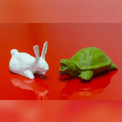 tortoise + hare vr sculpts - 3d by on thangs reptile turtle rabbit bunny turtles rabbits hares jackrabbit bunnies animal animals sculpt sculpture sculptures mini miniature figures 3d print model - Mito3D