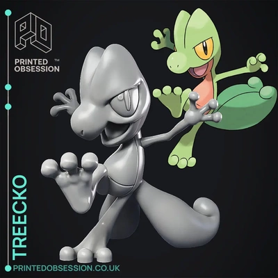 treecko pokémon ventilador arte 3d by obsessão impressa on admirador brinquedo modelo anime manga tolet escarlate gecko folha verde 3d print model - Mito3D