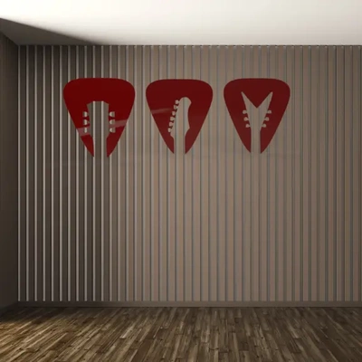 trio of picks - wall hanging scaleable to size junetunes 3d by makers mashup on thangs decor guitar 3d print model - Mito3D