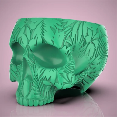 tropical leaves skull planter-bowl - 3d by chelscct chelseycreatesthings on thangs home & garden gardening landscaping plants planter bowl candy hanging desk organizer decor 3d print model - Mito3D