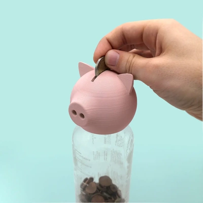 vrai fruits porcin banque 3d by gazzaladra porc argent économie recyclage verre bouteille espèces boîte collectionner monnaie pièces 3d print model - Mito3D