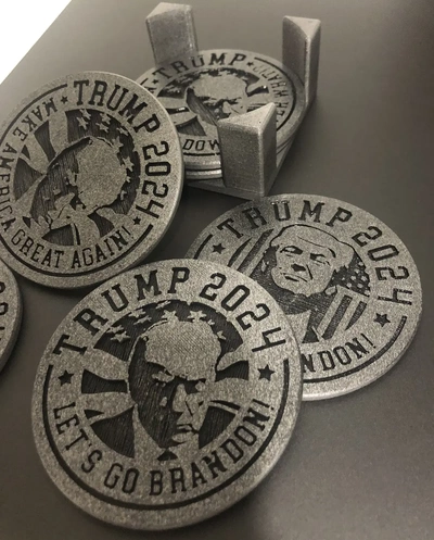 trump drink coaster - america great mugshot 3d by mike on thangs 3d print model - Mito3D