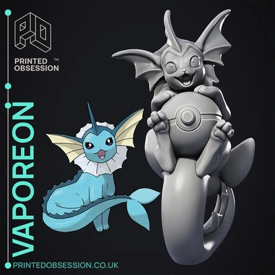 vaporeon nuoto pokemon fan arte 3d by ossessione stampata on grazie giocattolo modello anime manga poekmon eevee eeveeluzione eeve vapore 3d print model - Mito3D