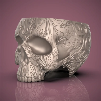 vintage swirl skull planter-bowl - 3d by chelscct chelseycreatesthings on thangs gardening planter bowl candy plants decor halloween 3d print model - Mito3D
