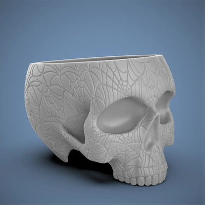 web skull planter-bowl - 3d by chelscct chelseycreatesthings on thangs bowl planter halloween decor candy easy 3d print model - Mito3D