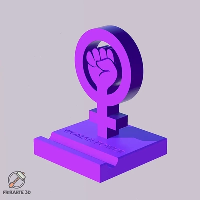 femme puissance logo téléphone titulaire soutien 3d by frikarte3d journée féminisme autonomisation symbole impression amateur art 3d print model - Mito3D