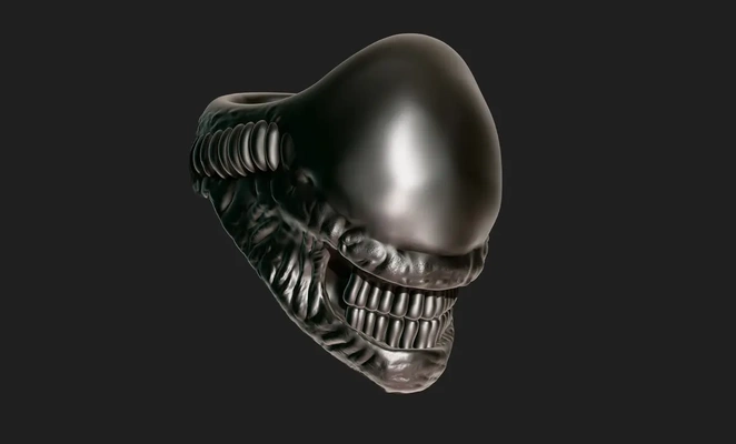xenomorph ring - 3d by omsculpts on thangs head helmet automotive lighting arts & entertainment music audio urban hip-hop alien movie ripley prometheus 3d print model - Mito3D