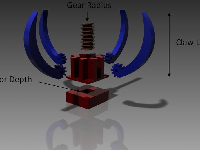 4 claw robotics dc motor gripper spiral gear 3D print model - Mito3D