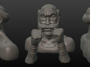 homme fort du cirque série sculptures boxer le buste caractère poing tête sculptris 3d print model - Mito3D