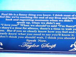 speak now quote plaque taylor swift other robbinsvillehighschool 3d print model - Mito3D