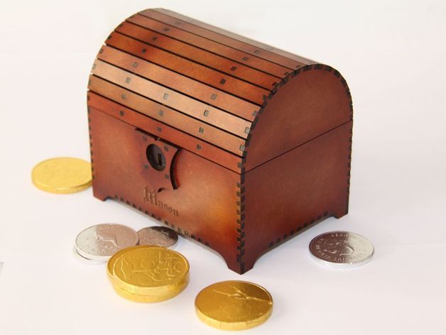 treasure chest lock containers flex-wood flexible lasercut laser cutter pirate toy 3D print model - Mito3D