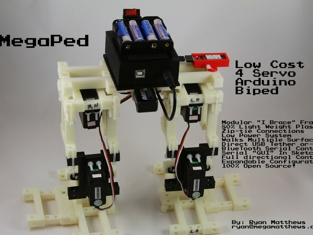 megaped servo de la llave otros arduino bípedo bluetooth el monte printbot robot walker 3D print model - Mito3D