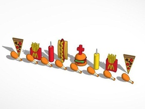 fast food chess set chess condiments drumsticks french fries hamburger hot dog junk food pizza tinkercad
