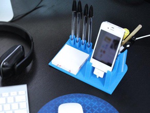 desktop organizer pen holder phone dock organization desk iphone notepad charger 3d print model - Mito3D