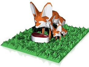 2 fennec foxes enjoying steak zoo animals eatting meat 3d print model - Mito3D
