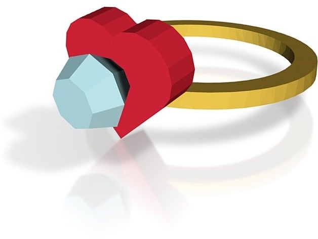 Diamant-Herz-ring version 2 Ringe Schmuck 3D print model - Mito3D
