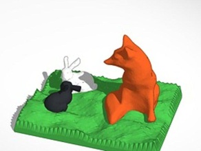 fox guardando due coniglietti sculture coniglietto carino volpi il coniglio conigli 3d print model - Mito3D