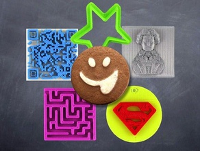 omnomnom Schöpfer 3d drucken 2d erfasst code cookie monster cutter lion logo Karte Labyrinth medallion openscad osx qr Oberfläche tool 3d print model - Mito3D