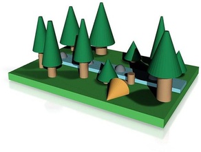 çam forestwith nehir heykeller Noel ağaçları ormanlar Minyatürler modelleri pines nehirler 3d print model - Mito3D