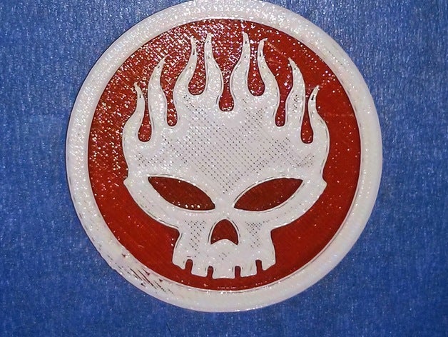 yavrular komplo bir logo paralar rozetleri flaming skull 3D print model - Mito3D