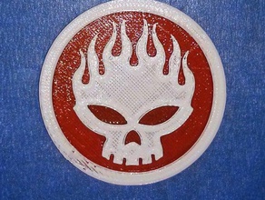 descendance de la conspiration d'un logo les pièces monnaie badges flaming skull 3d print model - Mito3D