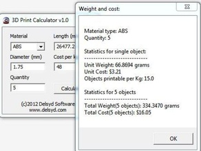 Impresora 3d calculator other abs app application cost density gcode hdpe length pla price program pva replicator too useful 3d print model - Mito3D
