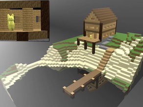 minecraft lake house buildings structures 3d landscape mineways miniature model print replicator scene 3d print model - Mito3D