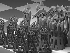 wireframe chess set 20 3d print model - Mito3D
