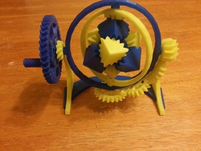 amazing gyroscopic cube gears interactive art gyroscope hand crank motion 3d print model - Mito3D