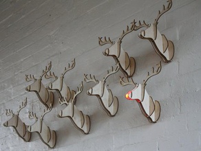 mounted deer reindeer head decor 2d christmas laser lasercut cutter wood 3d print model - Mito3D
