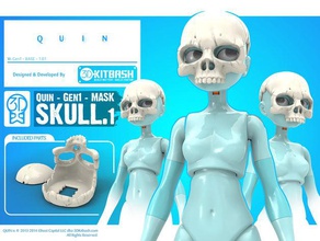 quin skull mask 3dkitbashcom toy game accessories 3d kitbash beauty bone bonehead boneheads cool cranium death doll fashion fast print ghost hair halloween prop human inventing platform invention no supports scary wig 3d print model - Mito3D
