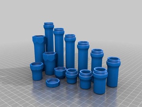 bunch threaded boxes different caps containers box screw screwbox toolbox 3d print model - Mito3D