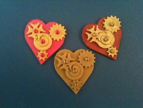 snap-together valentine gears pin pendant interactive art hearts snap together working 3d print model - Mito3D