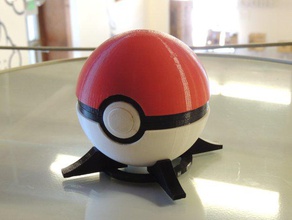 pokeball button-release lid toys games cosplay hinged hollow latch pokemon pushbutton sphere stand pokeballs 3d print model - Mito3D