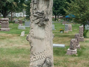 alguire grave monument scans replicas doves gravestone sculpture sioux falls south dakota tree stump woodlawn cemetery 3d print model - Mito3D