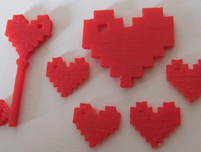 8 bit heart pendant charm set jewelry 8bit charms gift hearts love necklace valentines day vday 3d print model - Mito3D